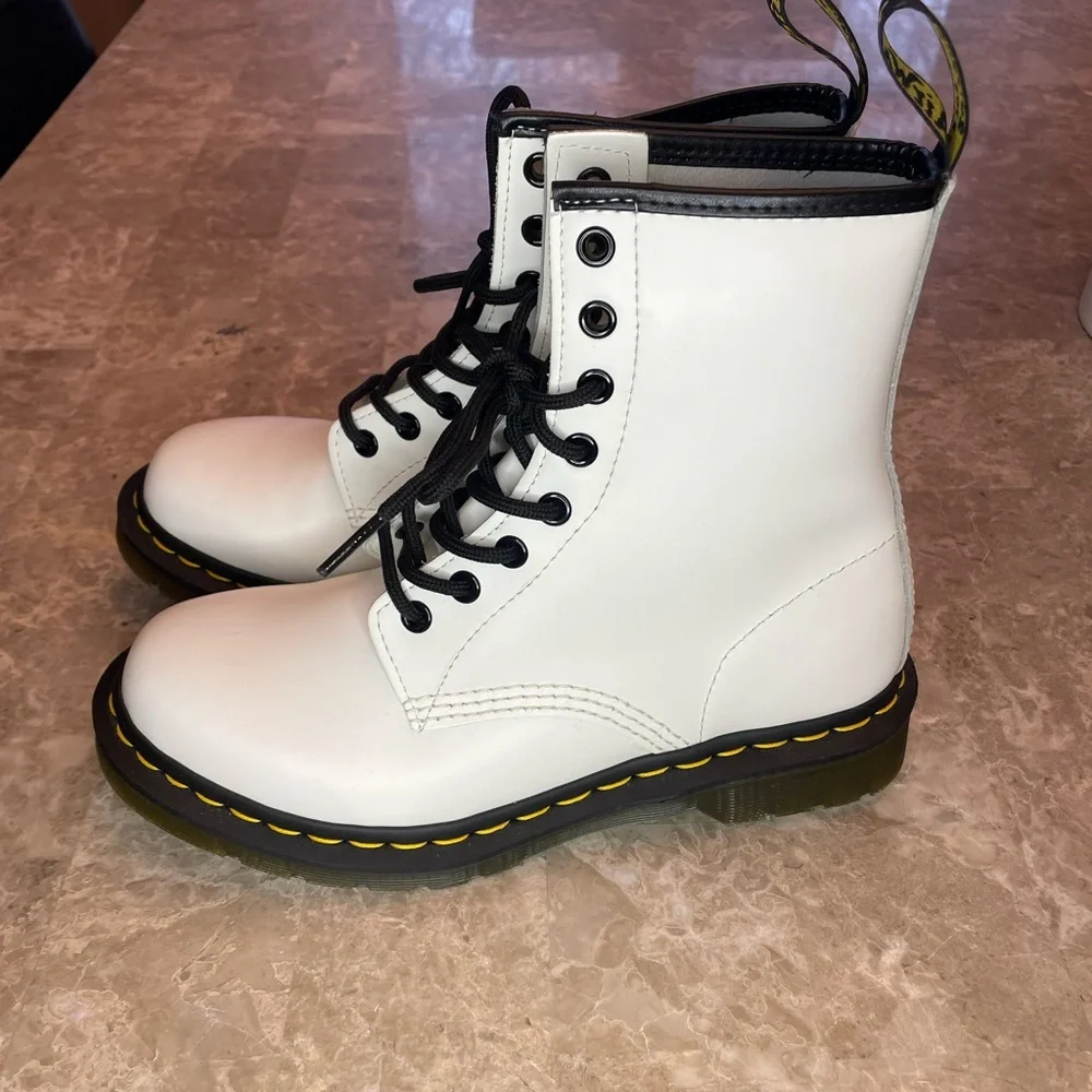 Dr. Martens White Leather Moto Boots - Picture 1 of 3